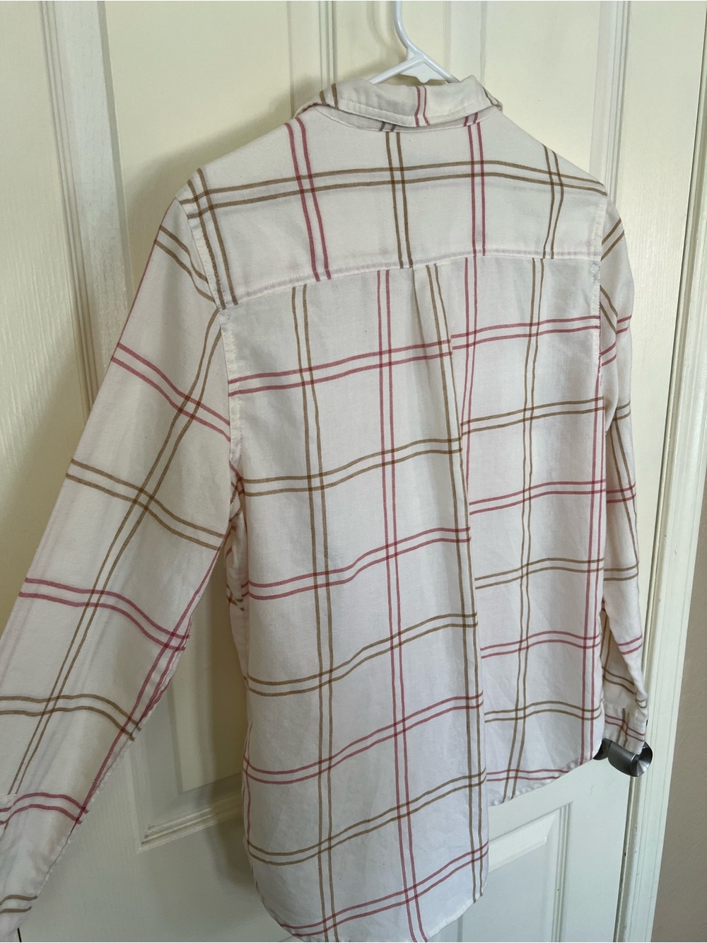 Toad&Co Re-Form Flannel Plaid Shirt Cream Pink Tan Size Large - Picture 10 of 10